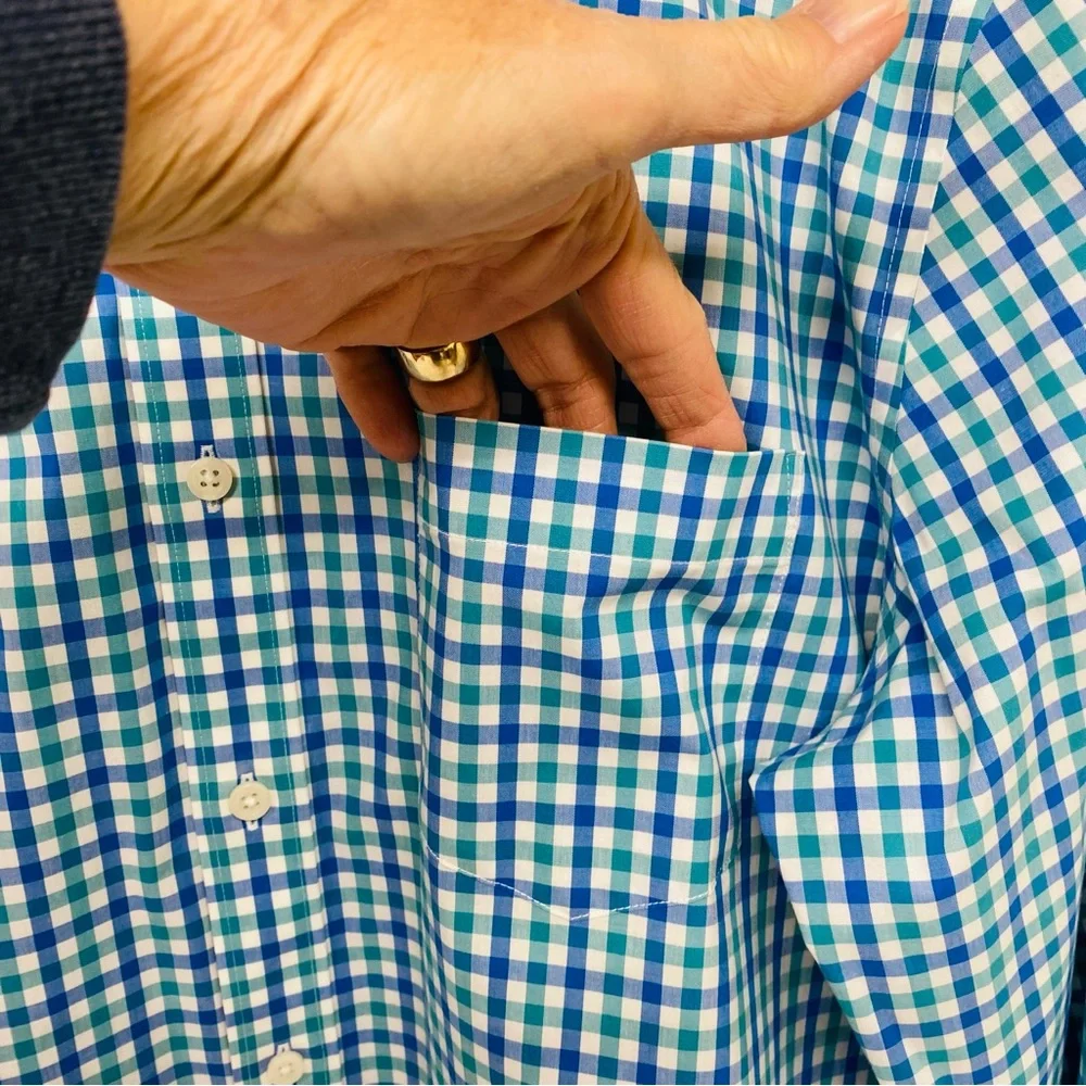 J. by J. Crew Thompson Flex Wrinkle Free Blue Teal White Check Size XL 17-17 1/2